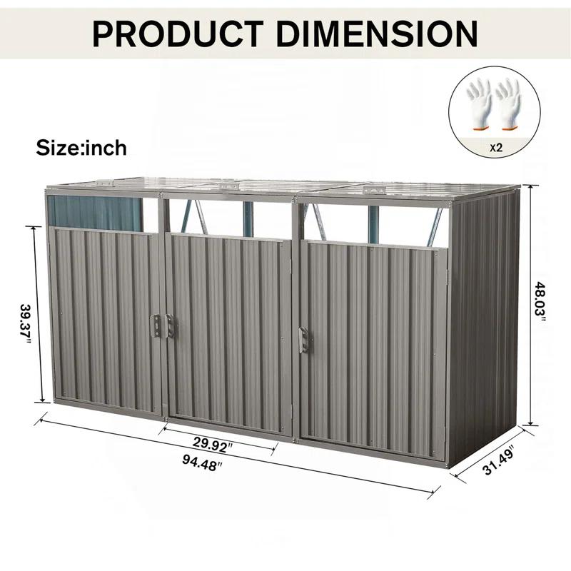 Alxfarton Garbage Bin Shed Stores 3 Trash Cans Metal Outdoor Bin Shed For Garbage Storage