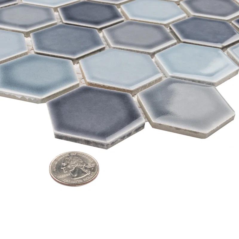 Merola Tile Hudson Due 2" Hex 10-7/8 " x 12-5/8 " Porcelain Mosaic Floor and Wall Tile
