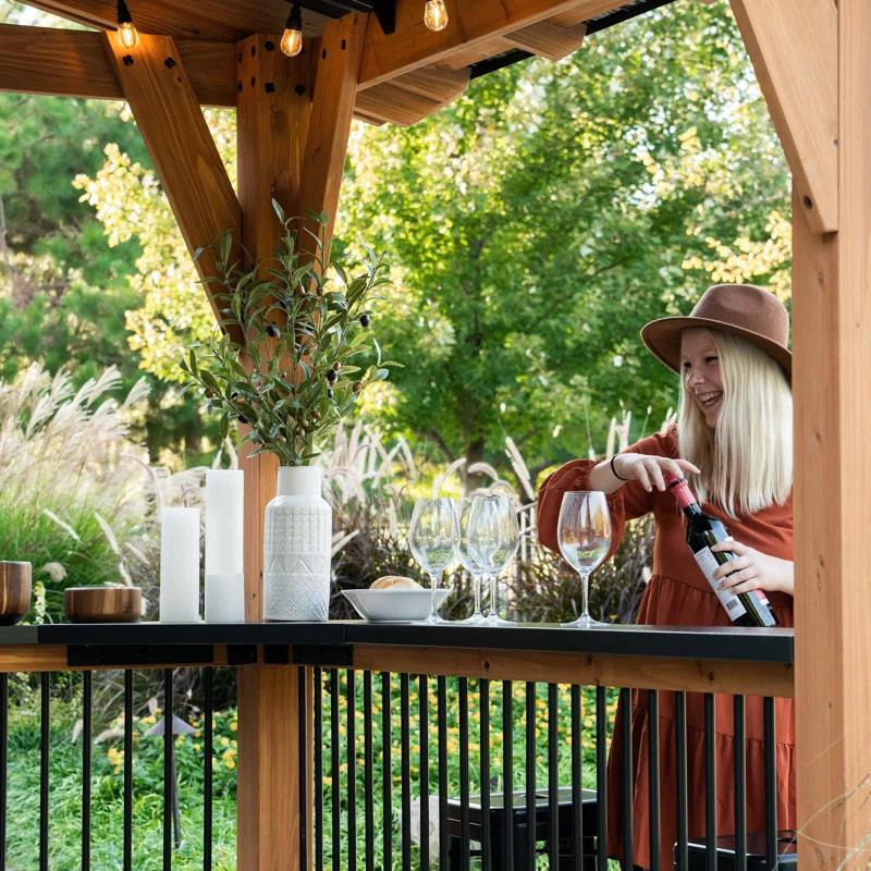 Backyard Discovery Backyard Discovery Granada 10' x 9' Cedar Wood Outdoor BBQ Grill Gazebo with Hardtop Galvanized Steel Roof and Bar Tops