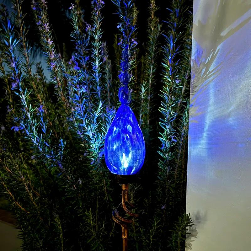 Exhart Exhart Solar Pearlized Hand Blown Glass Twisted Flame Garden Stake with Metal Finial Detail, 36 Inch