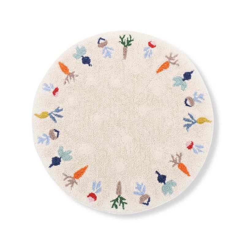 LOOMY Machine Washable Round Handwoven  Wool Area Rug in Beige/Orange/Blue