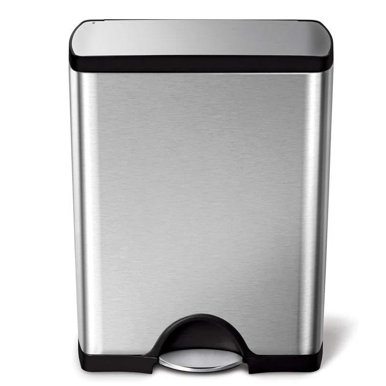 simplehuman 50 Liter / 13.0 Gallon Rectangular Kitchen Step Trash Can, Brushed Stainless Steel