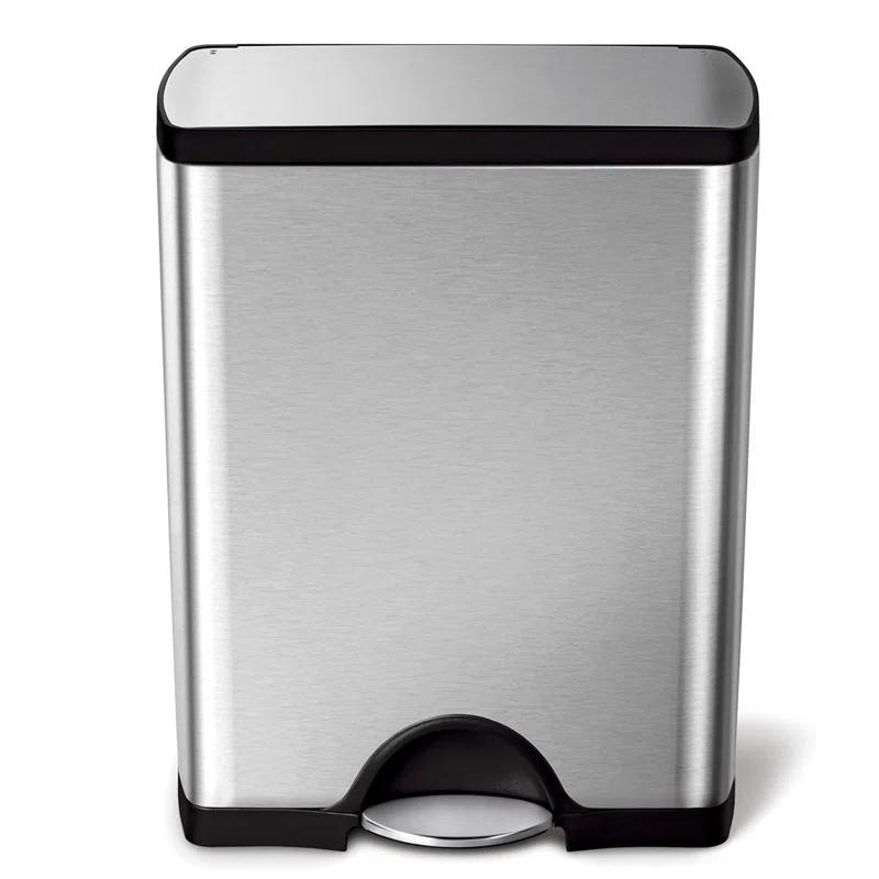 simplehuman 50 Liter / 13.0 Gallon Rectangular Kitchen Step Trash Can, Brushed Stainless Steel