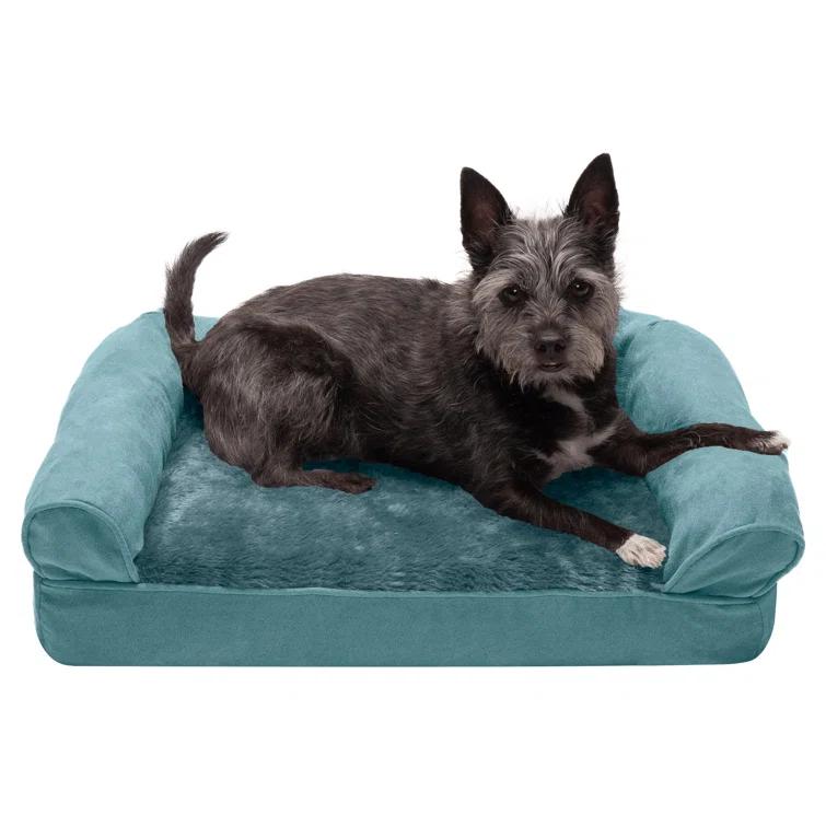 FurHaven Plush & Suede Full Support Orthopedic Foam Sofa Style Bolster Dog Bed