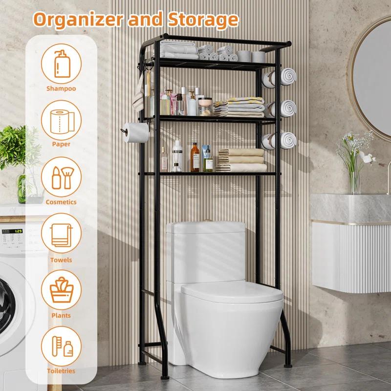 3 Tier Over The Toilet Rack, Shelf Bathroom, Bathroom Stand Organizer Space Saver, Black