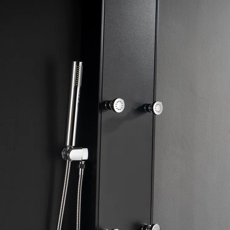 Greenspring 6-Jet Rainfall Shower Panel System With Spa Jets Rainfall Waterfall Shower Head And Shower Wand Marble Finish In Black GSP42D