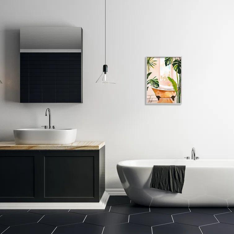 Stupell Industries Tropical Plants & Bathtub by Ramona Murdock Single Picture Frame Print on Canvas