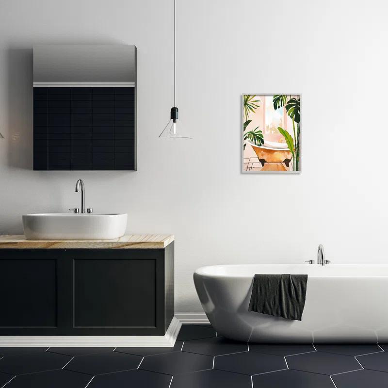 Stupell Industries Tropical Plants & Bathtub by Ramona Murdock Single Picture Frame Print on Canvas