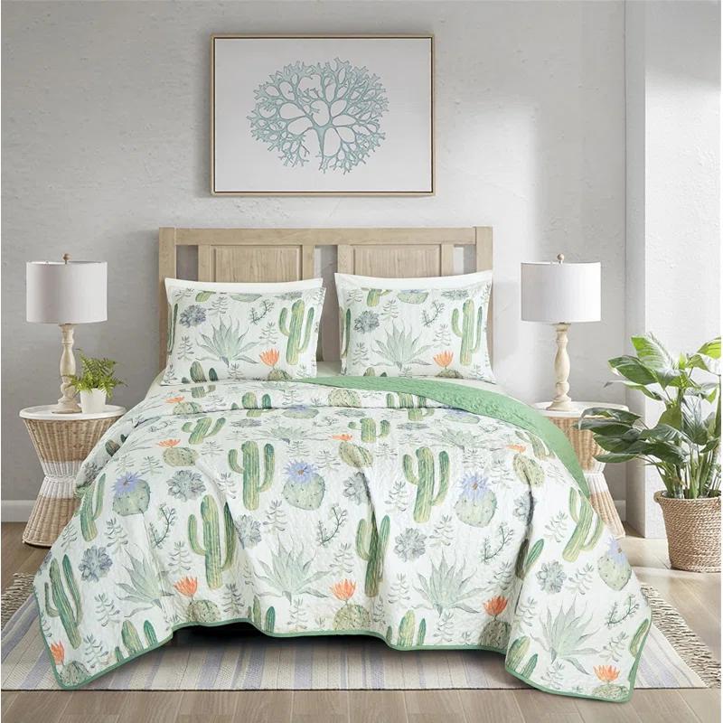 Chezmoi Collection Gregory Serene Desert Cactus Succulent Plants Microfiber Quilt Set