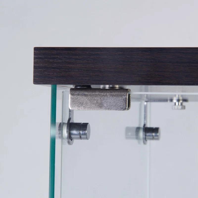 Latitude Run® LED Strip Light Two Door Glass Cabinet Glass Display Cabinet With 4 Shelves