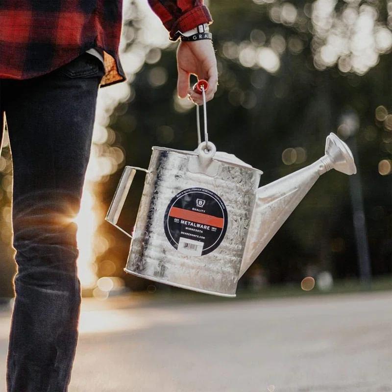 UNIVERSAL WINDOW SOLUTIONS Weatherproof Hot Dipped Galvanized Steel Watering Can With Wooden Handle And Side Handle For Watering Flowers And Gardens