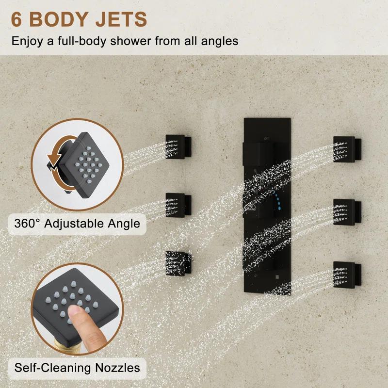 CASAINC Rainfall Symphony 16inch Dual Shower Head Rainfall Thermostatic Shower System with 16-inch Slide Bar and Body spray KCHS0019-16MB