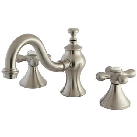 Kingston Brass Vintage Two-Handle 3-Hole Deck Mount Widespread Bathroom Faucet with Brass Pop-Up Drain