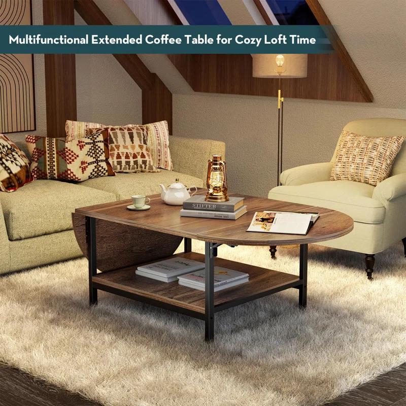 Coffee Table Mid Century Modern Extended Coffee Tables 2-Tier Storage Vintage Table For Living Room Farmhouse Center Table With Two Foldable Panel For Any Large Or Small Space