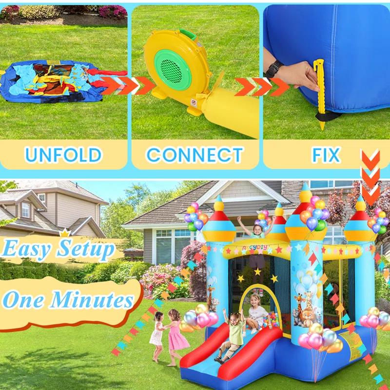 Ancheer 9ft x 6ft Animal Inflatable Bounce House for Kids, Inflatable Bouncy Castle with Blower, Jumping House with Slide/Pitching Game, Indoor Outdoor Toddler Kids Party