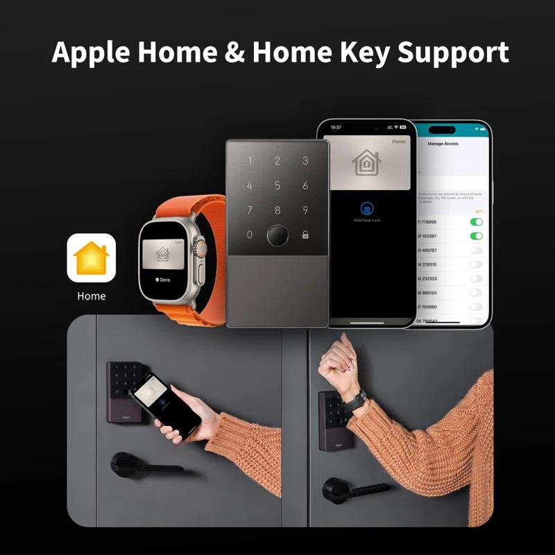 MODERN WALLS LLC Smart Lock U100, Fingerprint Keyless Entry Door Lock With Apple Home Key, Touchscreen Keypad, Bluetooth Electronic Deadbolt, IP65 Weatherproof, Supports Apple Homekit, Alexa, Google, IFTTT