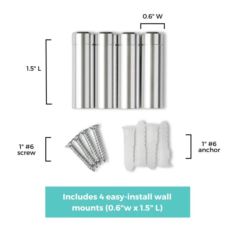 Wexel Art 1-Inch Standard Wall Mounts Grade Acrylic Floating Frames, Silver (Pack Of 4) (Set of 4)