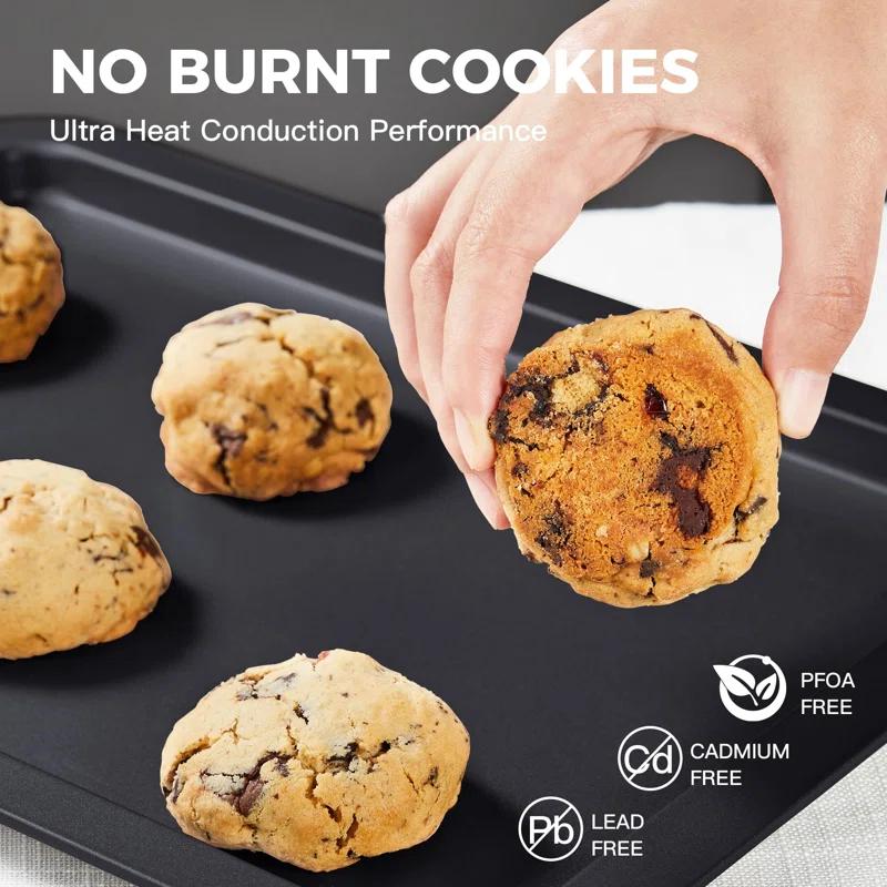 APPENIN WINTER PARK CORP Baking Sheet Pan Set, Cookie Sheet For Oven, Nonstick Bakeware Sets With Wider Grips, 3 Pack Half/Jelly Roll/Quarter Baking Tray, Premium, Dishwasher Safe - Dark Grey