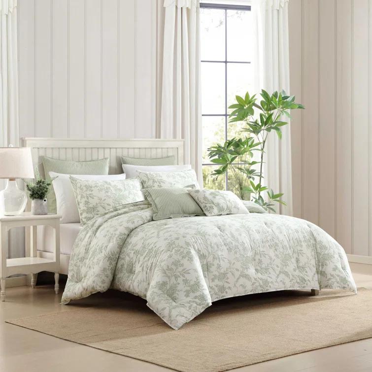 Laura Ashley Laura Ashley Natalie Green Floral Cotton Comforter Bonus Set