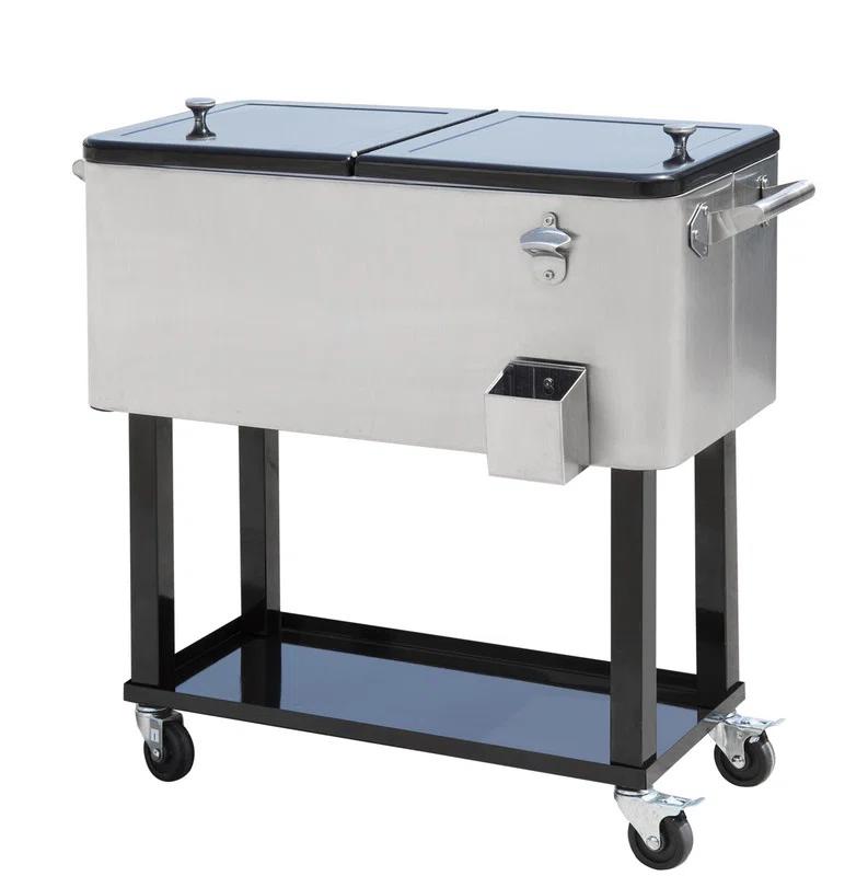 IRHOMA Outsunny 80 QT Rolling Cooling Bins Ice Chest on Wheels Outdoor Stand Up Drink Cooler Cart for Party