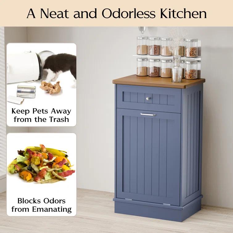 Aeloxis Havant Tilt Out Trash Cabinet 10 Gallon Wooden Free Standing (Not include trash can)