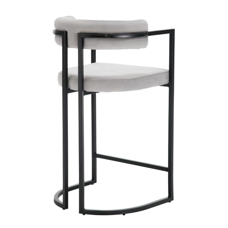 Ivy Bronx Modern Upholstered Hollow Bar Stool With Armrests And Footrests, Barrel High Stools (Set of 2)