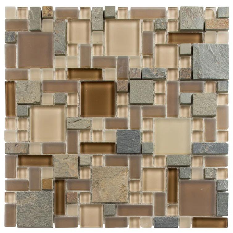Andova Wright-Artech 12" Glass & Slate Mosaic Kitchen Backsplash, Bathroom, Shower, Pool, Wall and Floor Tile