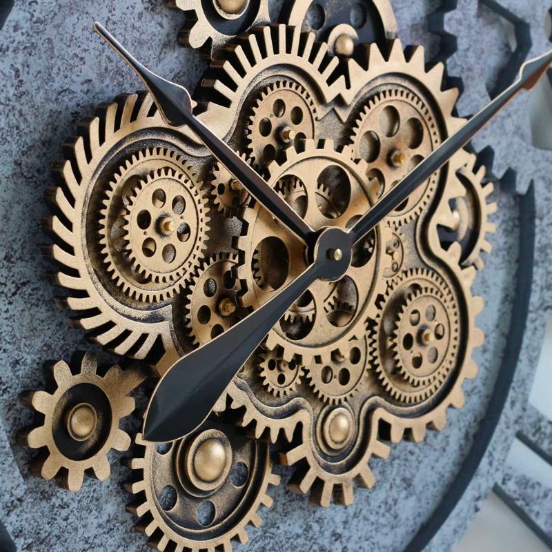 The Gears Clock Wall Clock 36" Round Oversized for Living Room decor with Real Moving Gears America Collection