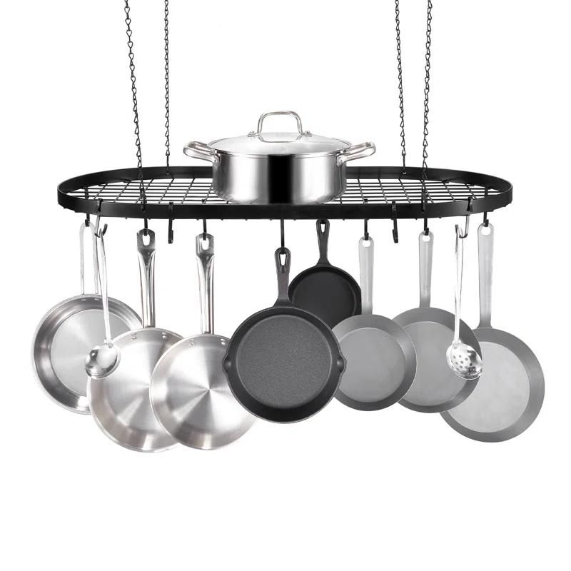 Prep & Savour Hanging Pot Rack, Hanging Pot Rack Ceiling Mount, Ceiling Pot Rack with 12 S Hooks