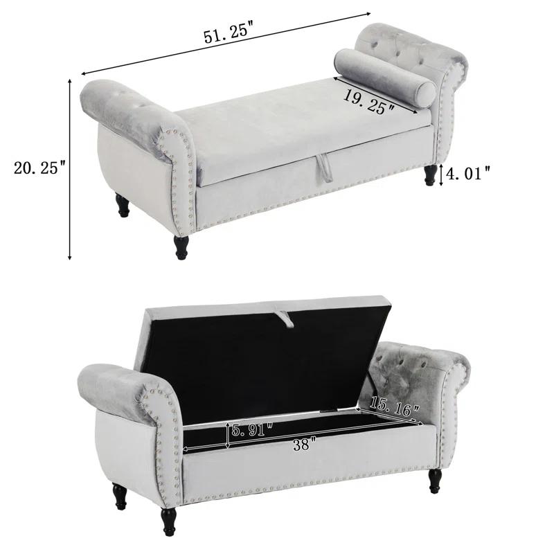 Velvet Multifunctional Storage Rectangular Ottoman Bench With 1 Pillow