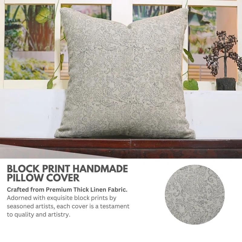 Fabdivine Fabdivine Handmad Block Print Decorative Linen Black Pillow Cover, Sudharshan Jaal