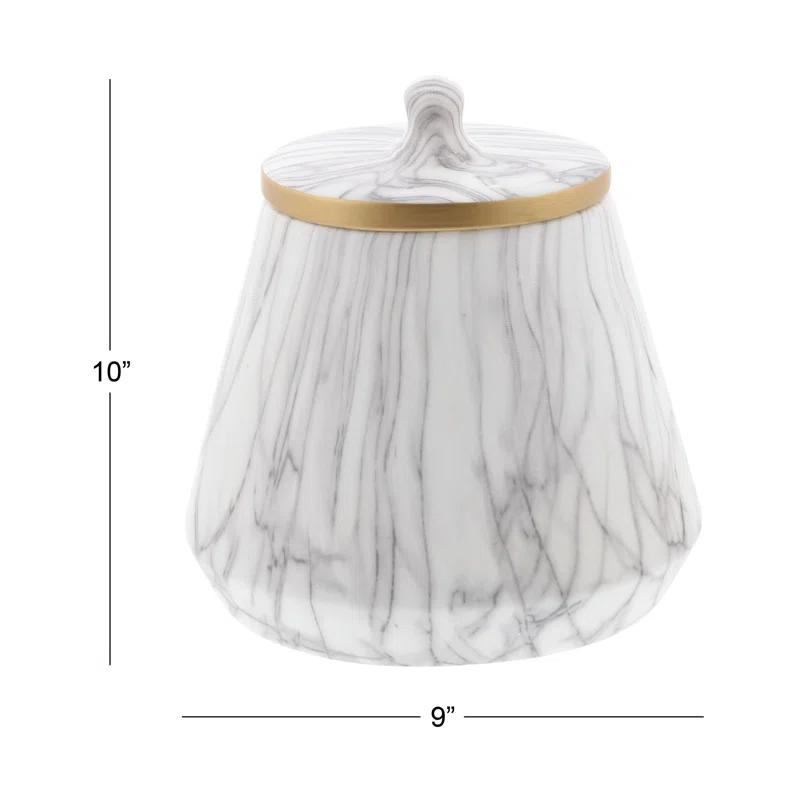 CosmoLiving by Cosmopolitan Ceramic Faux Marble White Decorative Jars with Gold accent