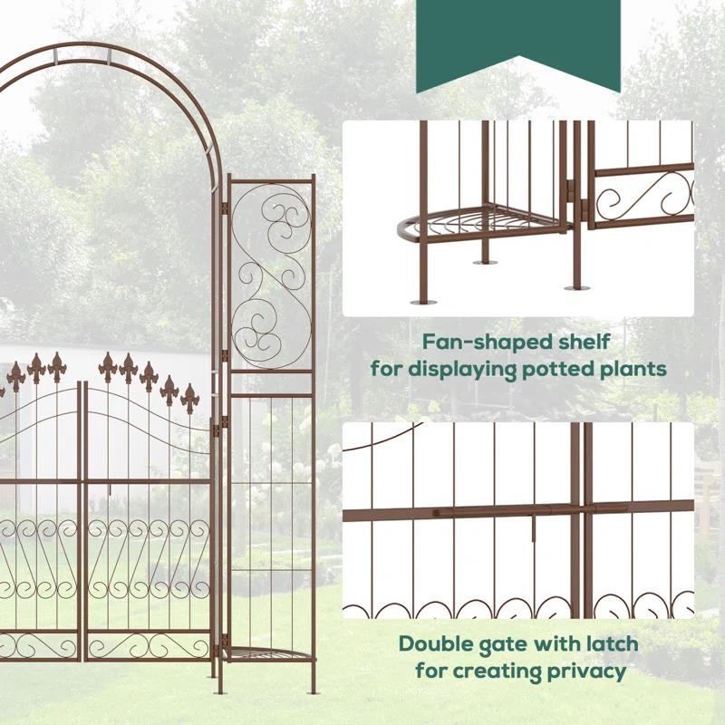 Outsunny 54.25'' W x 15.25'' D Metal Arbor with Gate in Brown