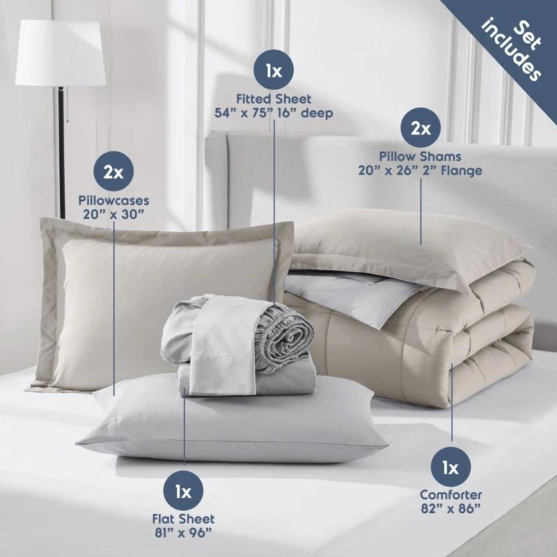 Bed-in-A-Bag Reversible Comforter Set with Bed Sheets