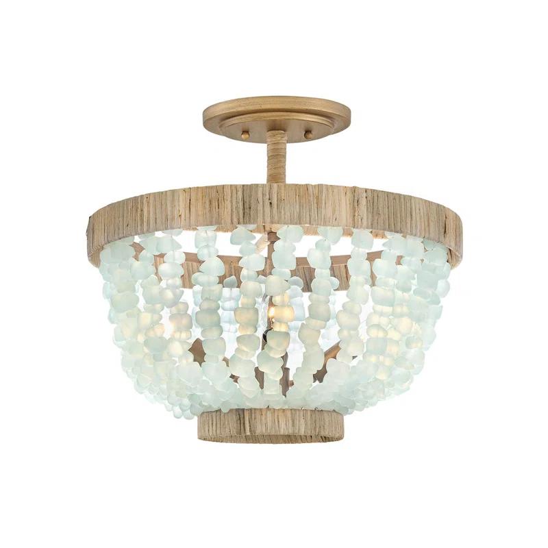 Dune Four-Light Hand-Strung Sea Glass Semi-Flush Mount Ceiling Light