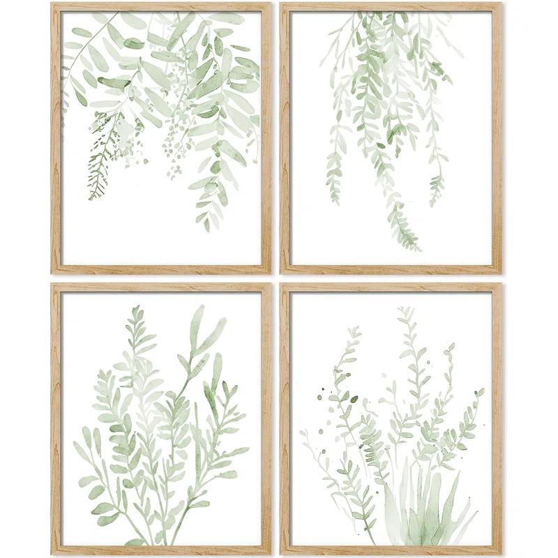IDEA4WALL Minimal Botanical " IDEA4WALL Framed Pastel Green Forest Leaf Variety Wall Art, Set Of 4 Nature Wilderness Wall Decor Prints, Botanical Floral Wall Decor For Living Room, Bedroom " 4 - Pieces