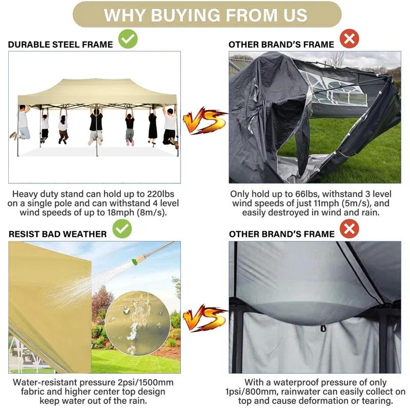 HOTEEL 10'Wx20'D Heavy Duty Pop up Canopy Tent with 6 sidewalls Easy Up Commercial Outdoor