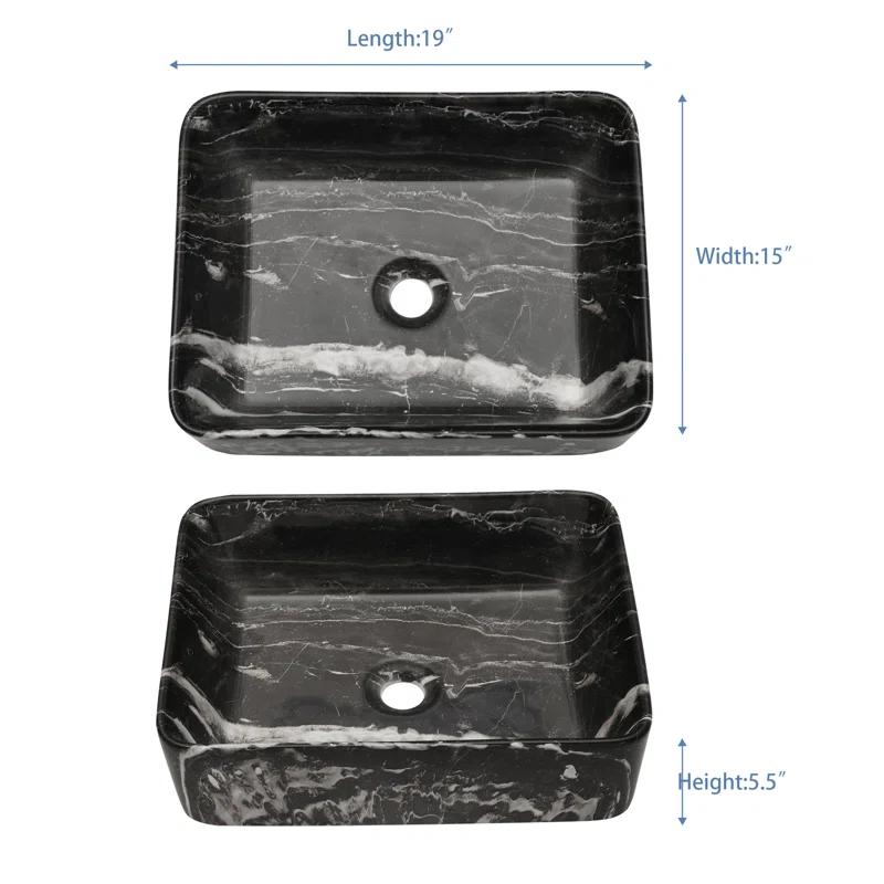 COUOKO COUOKO 19''L x 15"W Black Marble Ceramic Rectangular Vessel Bathroom Sink C-VSF1915-M