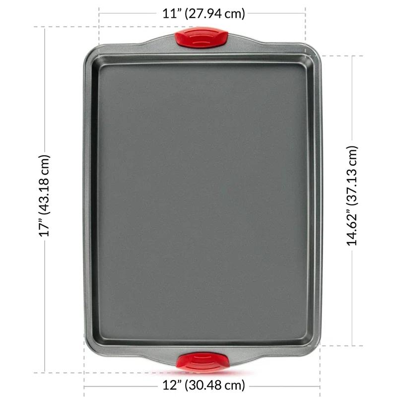 SHIRLEY'S OFFICE FURNITURE, LLC Premium Nonstick Baking Sheet Pans – Set Of 3, Heavy-Gauge Carbon Steel, Warp, Dent, And Rust-Resistant – Gourmet Rimmed Cookie Sheet Trays, Non-Toxic For Exceptional Baking Performance