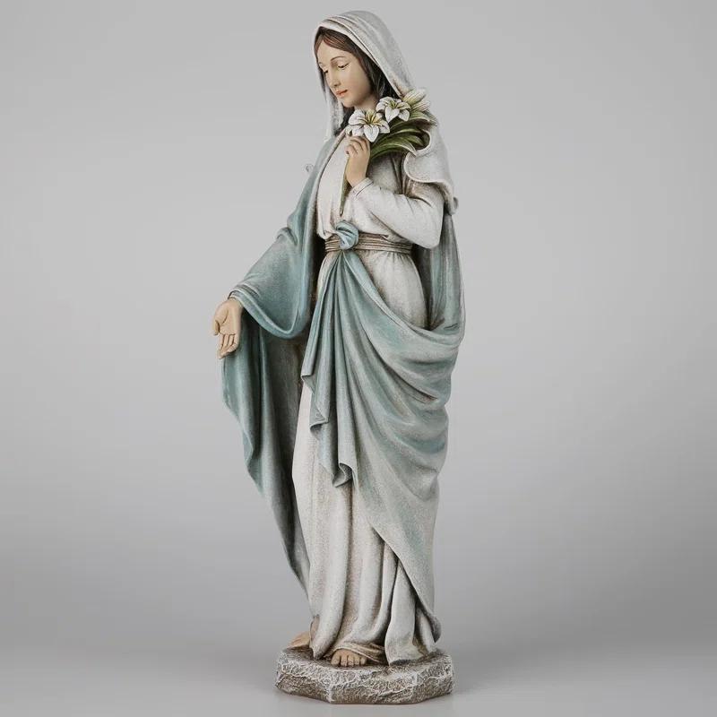 Darby Home Co Blessed Mother Mary Statue - 14 Inch Madonna Virgin Mary Statue Elegant Home Decor, Hand Painted Saint Mary Outdoor Garden Statue For Home Yard Patio Lawn Hallway Decor