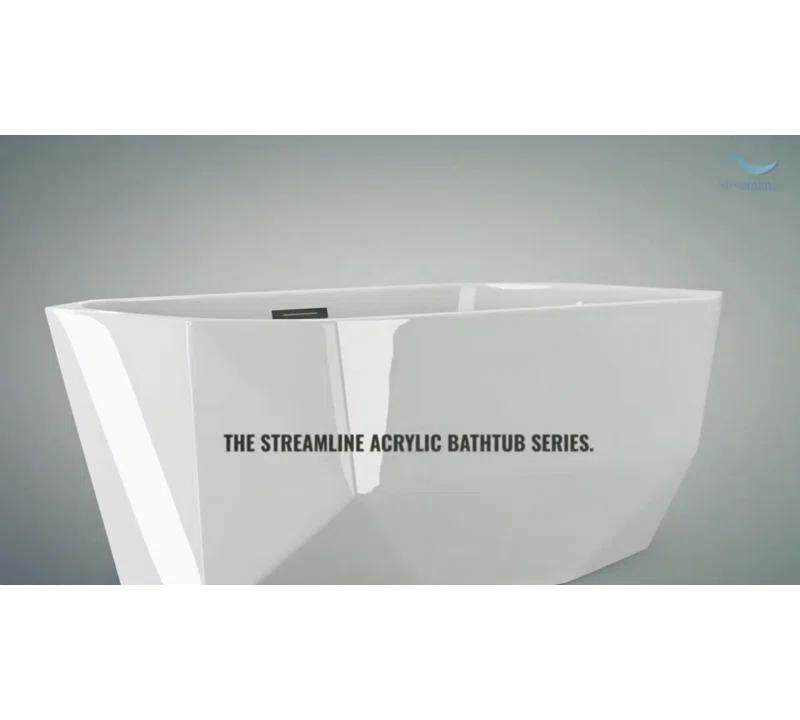 Streamline Bath 62" Streamline Freestanding Soaking Acrylic Bathtub With Drain and Bamboo Tray N-580-62FSWH-FM