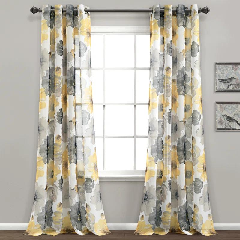 Lush Decor Leah Floral Sheer Grommets Curtain Panels (Set of 2)