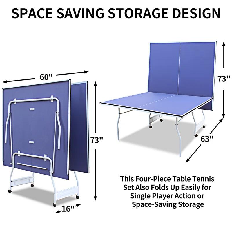 Ceballos 9Ft Mid-Size Table Tennis Table Foldable & Portable Ping Pong Table Set For Indoor Games With Net