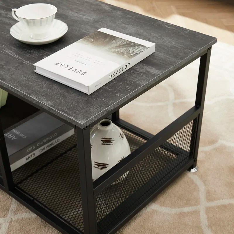 17 Stories Coffee Center Table With Storage For Living Room Office Reception, Industrial Mesh Shelf, 39.4 Inch,