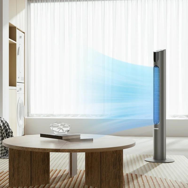 Bring Home Furniture 70° Oscillating Tower Fan with 8 Speed Settings 4 Modes LED Display Remote Control 12H Timer and Bladeless Design for Quiet Cooling in Bedroom or Home