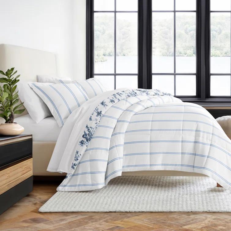 Becky Cameron Stone All Season Down-Alternative Comforter Set in Cabbage Rose Stripe