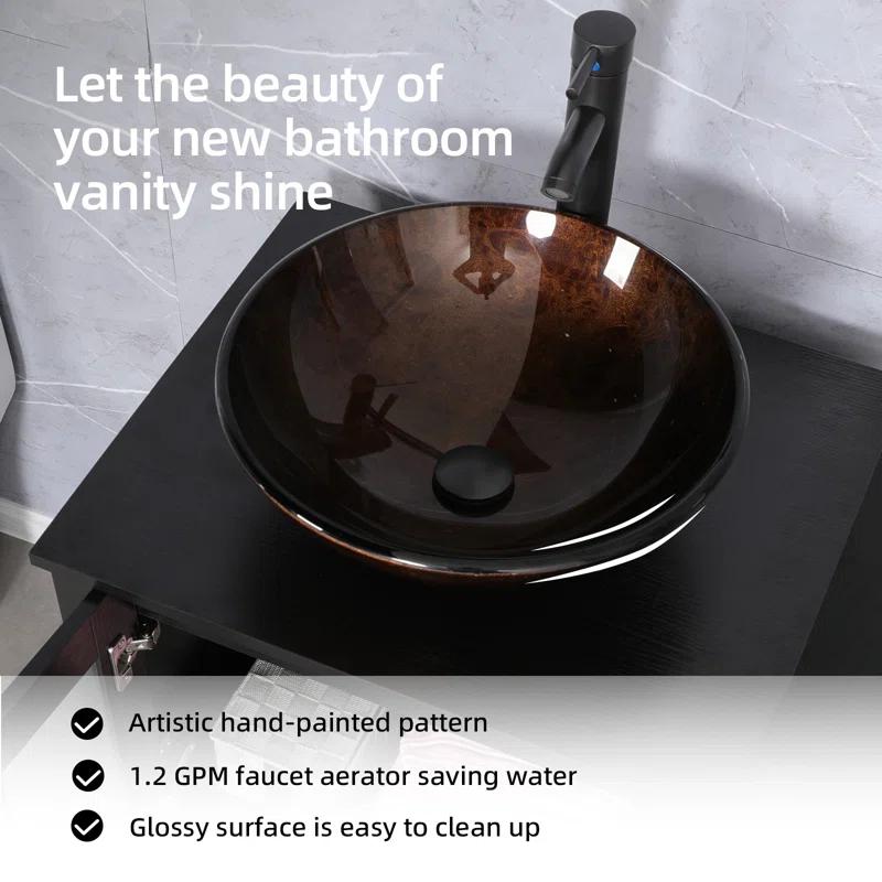 48" Single Bathroom Vanity Set with Glass Vessel Sink, Manufactured Wood Top, Water Saving Faucet