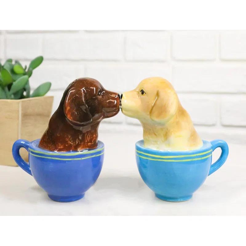Trinx Chocolate And Fawn Teacup Labrador Puppy Dogs Salt Pepper Shakers Set