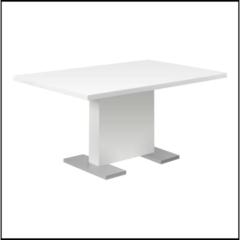 Wrought Studio™ Dining Table, 60" Rectangular, Kitchen, Dining Room, Glossy White Laminate, Chrome Metal, Contemporary, Modern