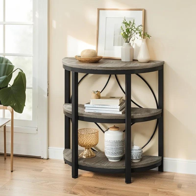 17 Stories 3-Tier Half Round End Table, Narrow Side Table with Metal Frame, Small Half Moon Accent Table for Living Room, Bedroom